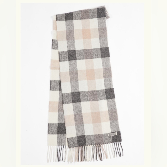 FOXFORD Lambswool Fringed Scarf- Neutral Block - Picture 2 of 4